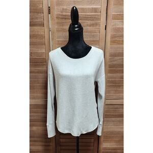 Mudd Women's Gray Long Sleeve Pullover Waffle Thermal Top Round Neck Size Medium